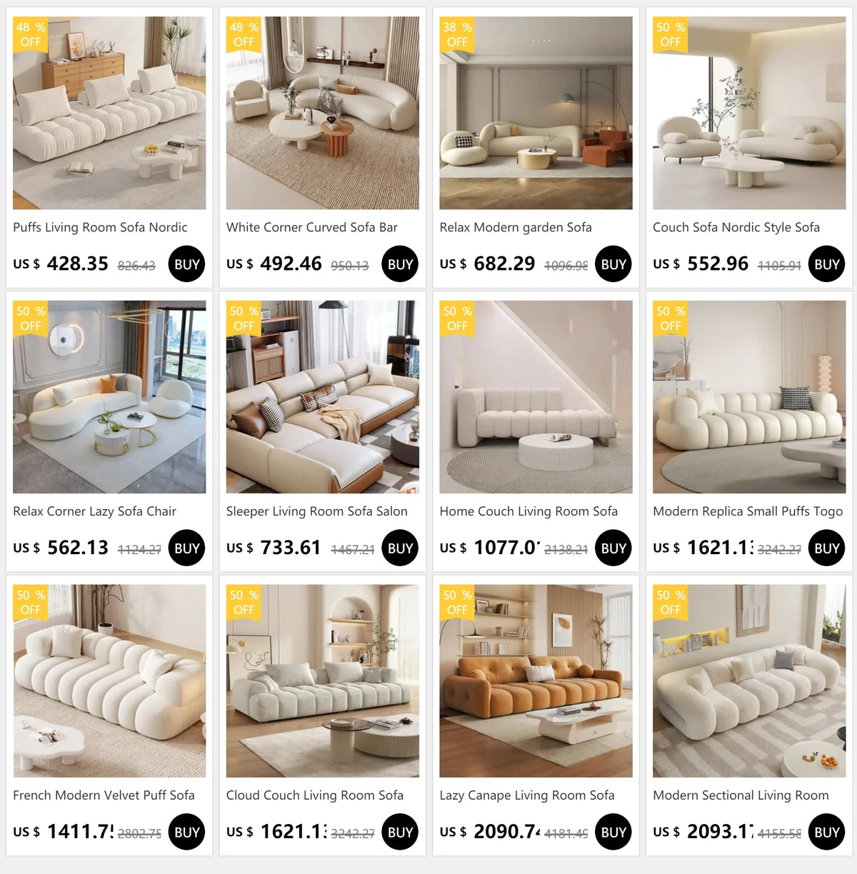 White Velvet Togo Sofa Replica Home Salon Modern Couch Nordic Style Living Room Sofa Puffs Szafki Do Salonu Replica Furniture