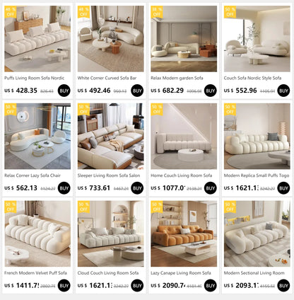 White Velvet Togo Sofa Replica Home Salon Modern Couch Nordic Style Living Room Sofa Puffs Szafki Do Salonu Replica Furniture