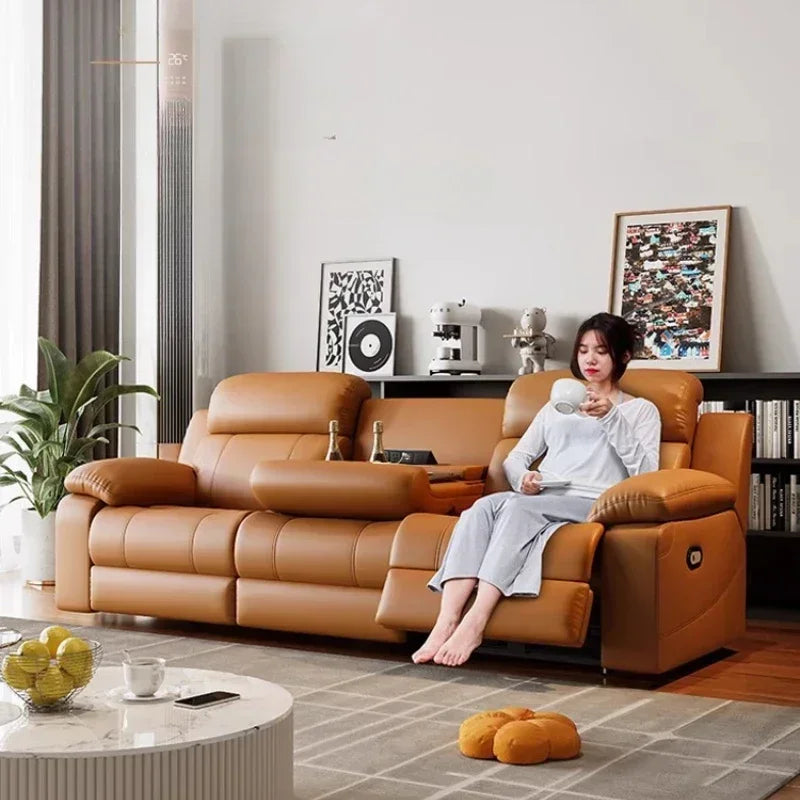Relaxing Genuine Leather Sofa Living Room Electric Reclining Italian Sofa Lounge Luxury Divani Da Soggiorno Apartment Furniture