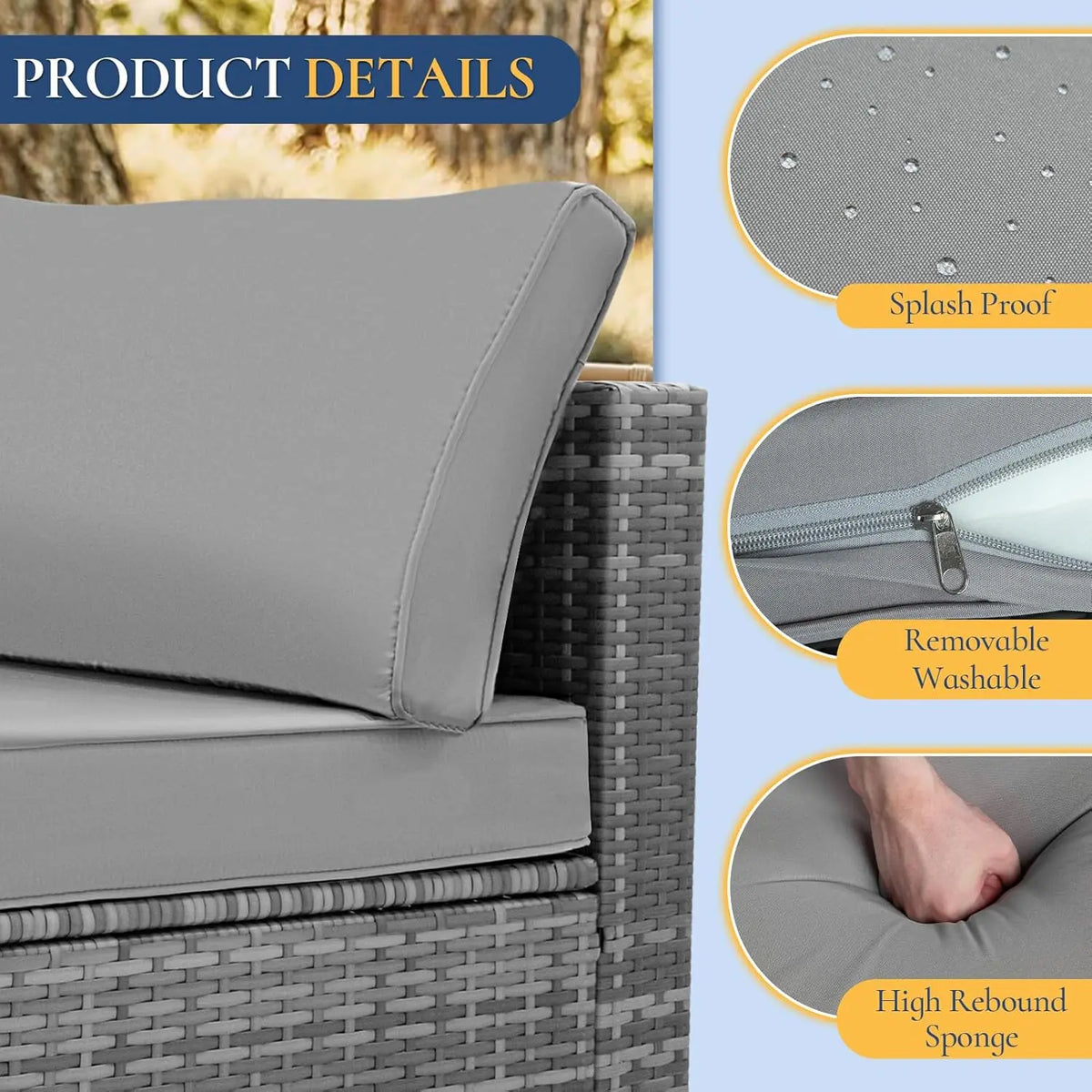 7 Pieces Outdoor Patio Furniture Set, Sectional Sofa Set Rattan Patio Conversation Sets with Couch Set &Table for Outside Garden