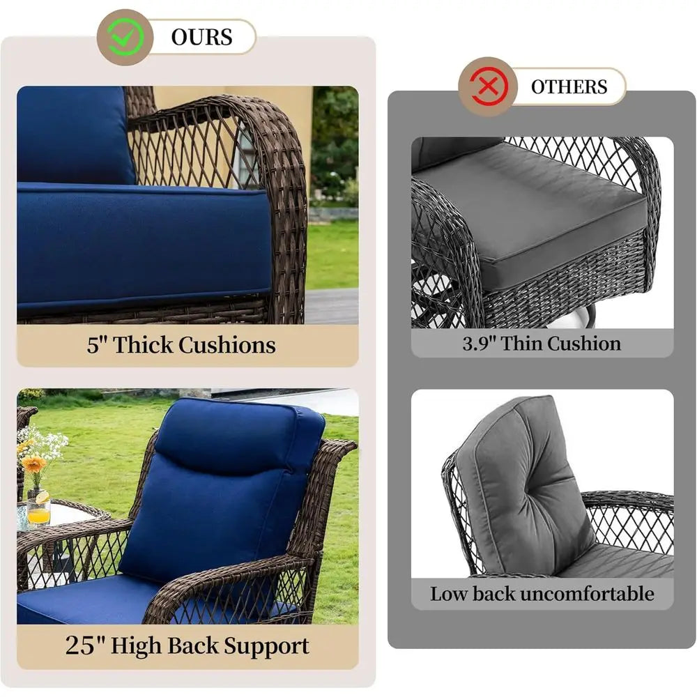 Patio Bistro Set 3 Piece Wicker Rocking Chairs Sets Outdoor Swivel Chair urniture Set with Rattan Side Table, 5