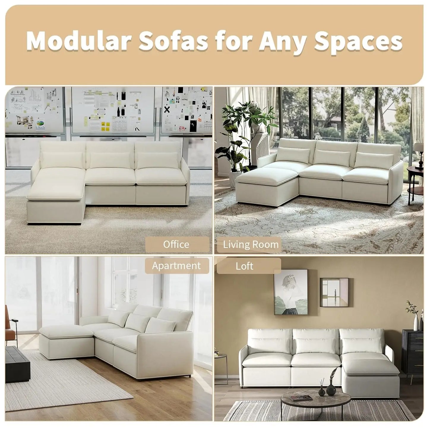 94.5" L Shaped Couch, Modular Sectional Sofa with Moveble Ottoman, Large Deep Seat Chenille Corner Sofa for Living, Customized