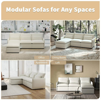 94.5" L Shaped Couch, Modular Sectional Sofa with Moveble Ottoman, Large Deep Seat Chenille Corner Sofa for Living, Customized