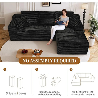 Boneless Sectional Couches for Living Room, Comfy Corduroy Floor Cloud Sofa with Chaise, Deep Seat,Memory Foam,Customized
