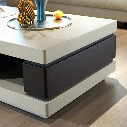 minimalist light luxury villa coffee table smoked wood color baking paint rotating storage modern simplicity