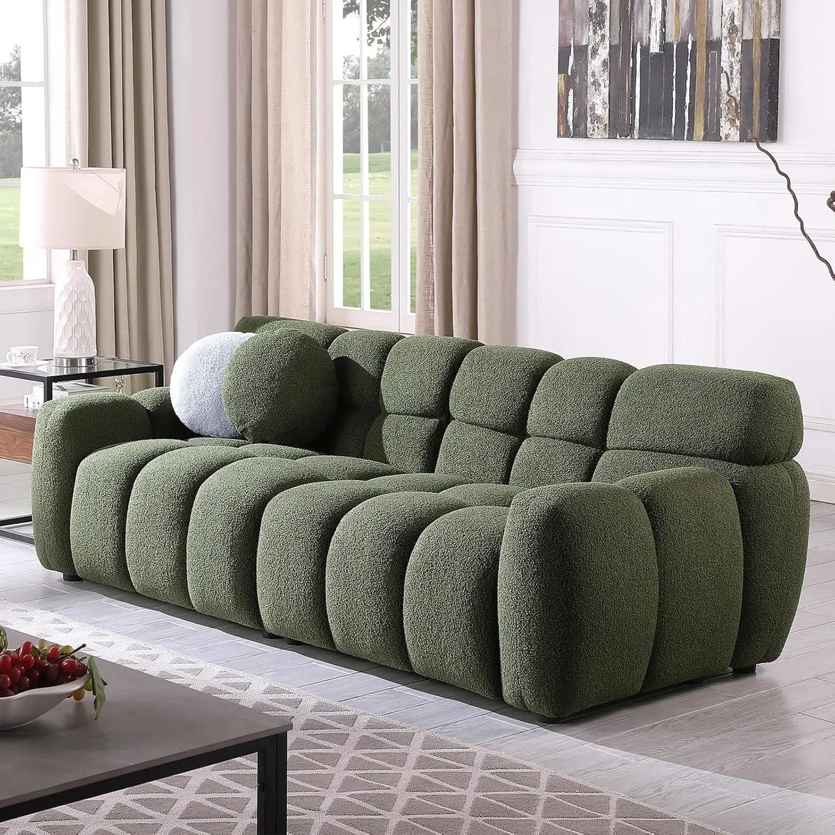 Boucle Sofa for Living Room, Cloud Couch with Solid Eucalyptus Frame & Cloud Pillow, Mid Century Modern Couch -Customized