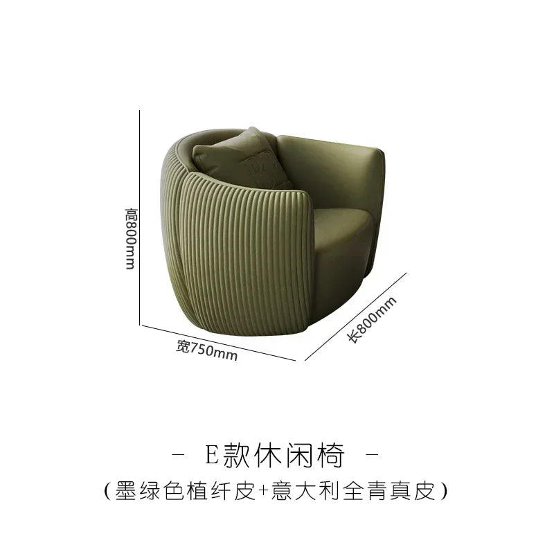 Two-color U-shaped villa leather sofa, modern light luxury semi-curved sofa