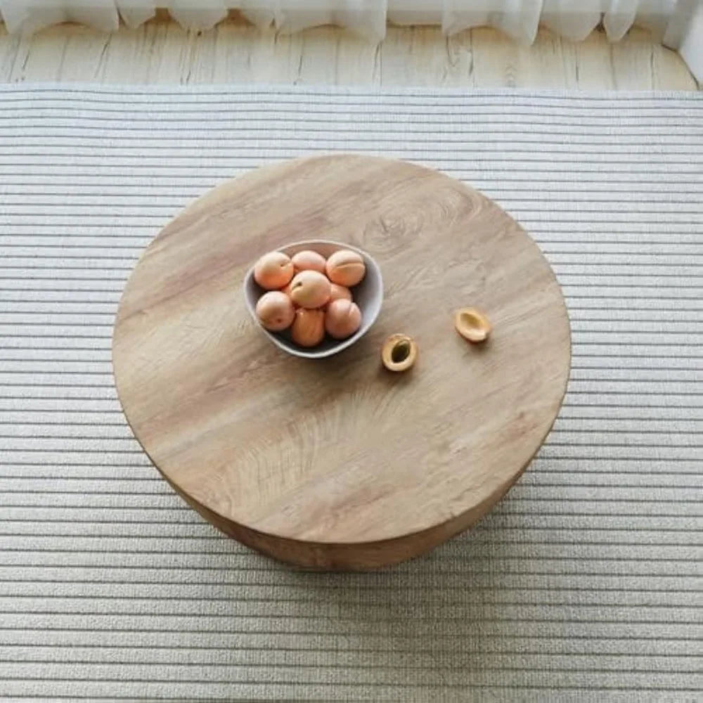 Rustic Drum Coffee Table for Living Room Round Center Table Modern Drum-Shape Wooden Cocktail Table for Home Office - Fully Asse