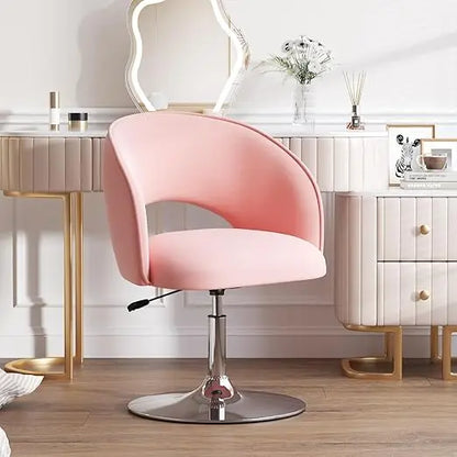Contemporary Adjustable Height Velvet Swivel Chair for Vanity and Makeup Use