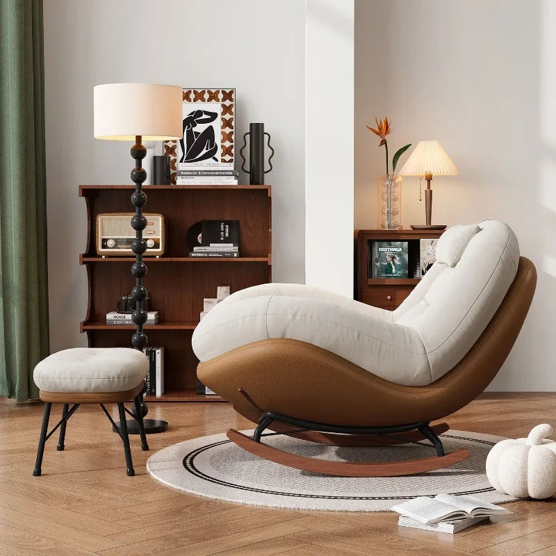 Modern Teddy Fleece Rocking Chair Upholstered Leisure Rocker Lounge Chair For Living Room Bedroom Balcony