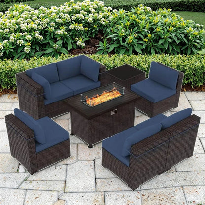Wholesale 7 PCS Patio Rattan Dining Sofa Set Steel Wicker Cornerl Sofa with Ottoman Garden Sofa