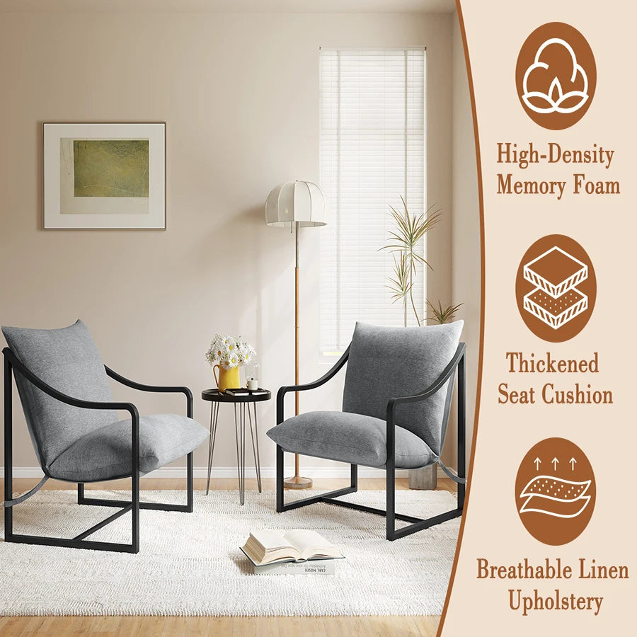 Mid-Century Modern Sling Accent Chair, Comfy Fabric Living Room Chairs with Heavy Duty Metal Frame, Lounge Reading Armchair