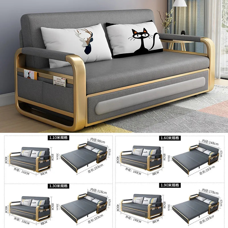 Dual-purpose simple multi-functional storage sofa bed retractable small apartment living room push-pull single double technology
