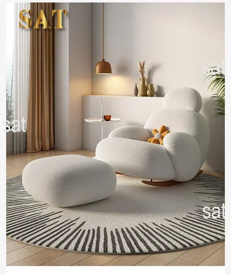 Fluffy White Living Room Chair, Modern Cute Ergonomic Floor Lounge Recliner, Meuble Salon Home Furniture Rocking Chair  Designer