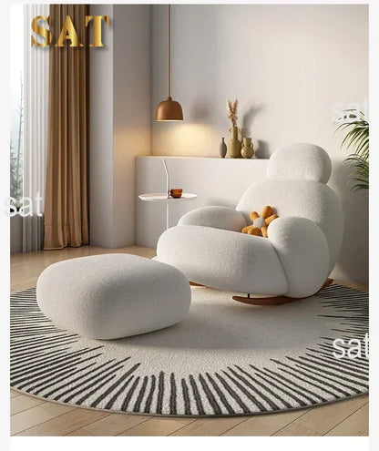 Fluffy White Living Room Chair, Modern Cute Ergonomic Floor Lounge Recliner, Meuble Salon Home Furniture Rocking Chair  Designer