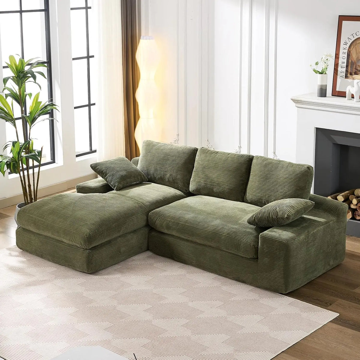 Black Cloud 98.4-Inch Sectional Sofa Corduroy L-Shaped Modern Upholstered Couch with Chaise Modular Sectional