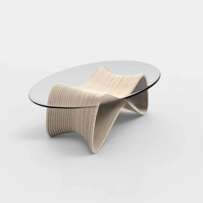 Contemporary Coffee Table, 42.5 x 28.5 x 16.1 with Tempered Glass, Natural Wood Finish for Living Room