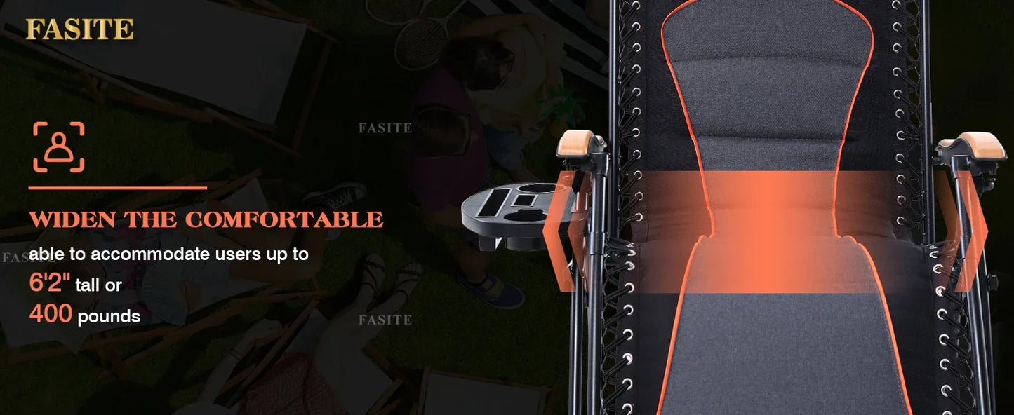 Padded Zero Gravity Lounge Chair Folding Patio Recliner with Adjustable Headrest & Cup Holder, Support 350 LBS (Grey)