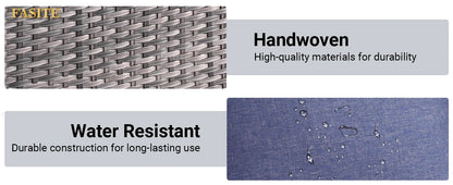 50,000 BTU Rectangular Propane Fire Pit Table 7-Piece High-Back Conversation Sofa and Matching Side Table,Grey Rattan Denim Blue