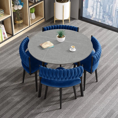Customized Light Luxury Dining Table and Chair Set Square Rock Slab for Small Apartment Dining Room Furniture