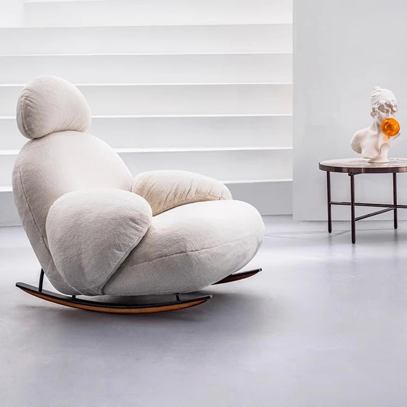 Large Rocking Living Room Chair Recliner White Comfortable Modern Chair Nordic Luxury Fluffy Mecedoras De Adultos Home Furniture