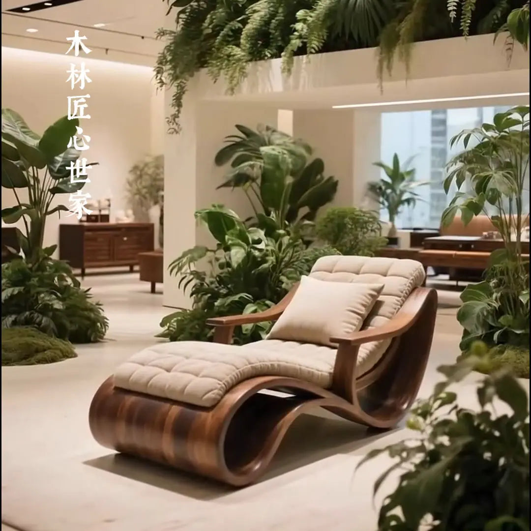 New Chinese-style North American black walnut chaise longue Song-style aesthetic living room chaise longue solid wood leisure