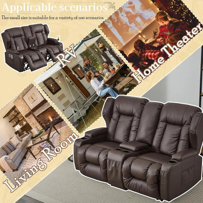 66 Manual Reclining Loveseat for RV with Storage, Cup Holders, and Pillows - Ideal for Compact Living Spaces