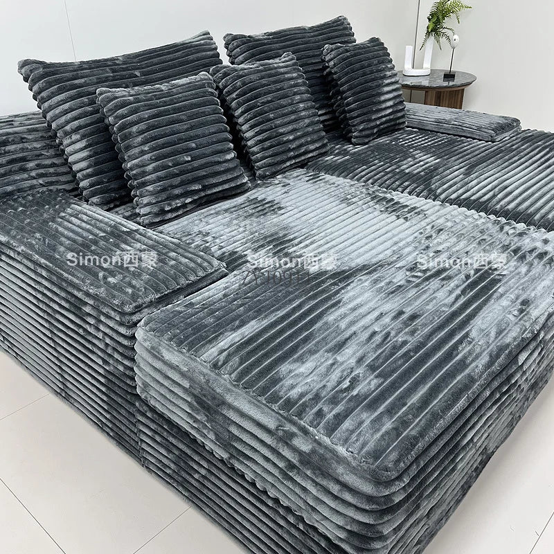 Compression sofa, rabbit plush thick striped extra wide sitting deep Shar Pei dog large plush sofa