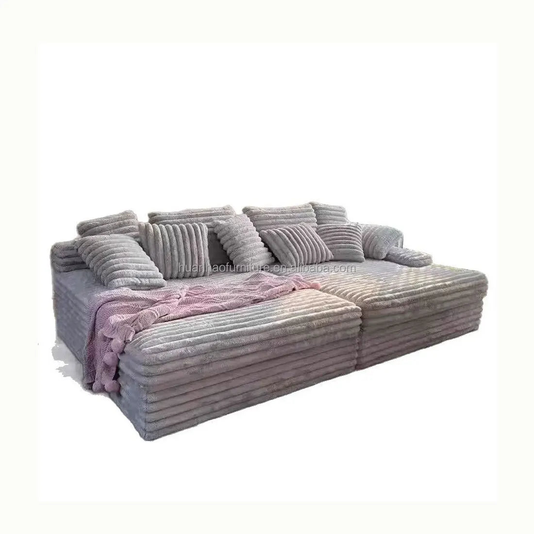 Vacuum Compressed Comfy Corduroy Fluffy Sofa Set Furniture Living Room Modular Couch Modern L Shape Sectional Sofa