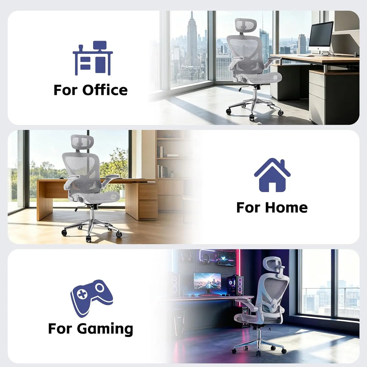 Ergonomic Mesh Office Chair, Flip Arms, Adjustable Headrest Lumbar & 90-120° Rocking Function, Customized