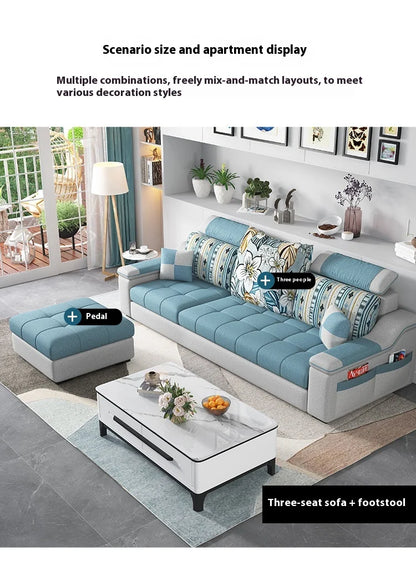 Modern minimalist Nordic fabric sofa with recliner family small apartment hotel living room bedroom