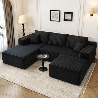 107.5" Cloud Modular Sectional Couch with 1 Ottoman,Modern Minimalist Upholstered Couches, Comfort U Shaped Sofa for Living Room