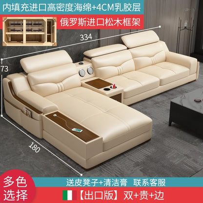 Light luxury solid wood living room corner combination leather sofa first layer cowhide sofa