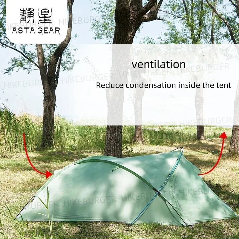 2 Person Ultralight Backpacking Tent 1.69kg 5000mm Waterproof 10D Nylon Triple Cross Pole Tent for Camping Hiking Trekking