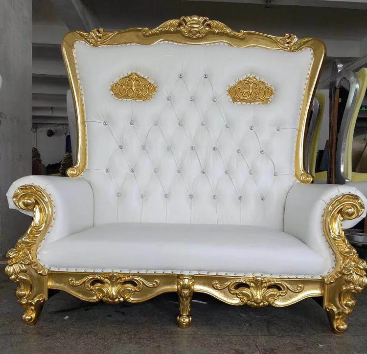 Gold Upholstered Classic Chaise Lounge Loveseat Comfortable Royal Throne Sofa  Wedding Chair Stainless Steel Chair Party ソファ