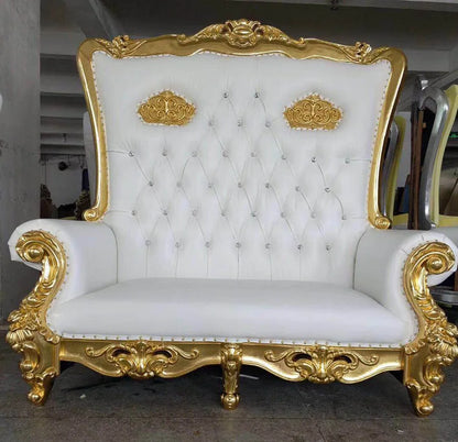 Gold Upholstered Classic Chaise Lounge Loveseat Comfortable Royal Throne Sofa  Wedding Chair Stainless Steel Chair Party ソファ