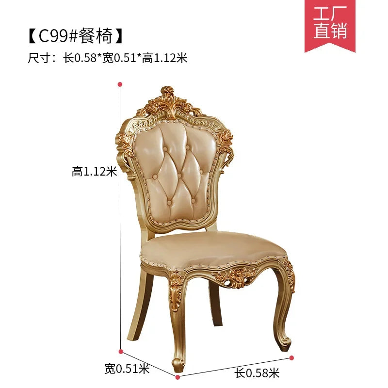 A07 European dining table and chair combination glass surface classical luxury solid wood carving flower round table with turnta