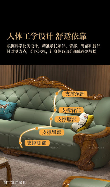 European ebony leather sofa Chinese 1234 living room combination  FT
