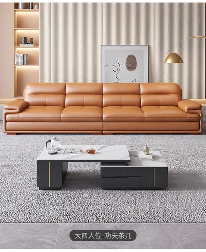 Nordic Italian light luxury leather sofa with a top layer of cowhide, modern and minimalist living room size,  art sofa