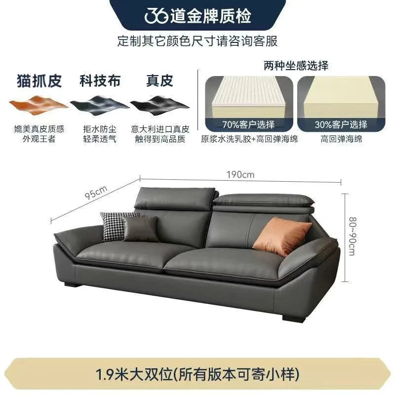 Italian minimalist leather sofa, new living room size apartment, concubine corner combination design