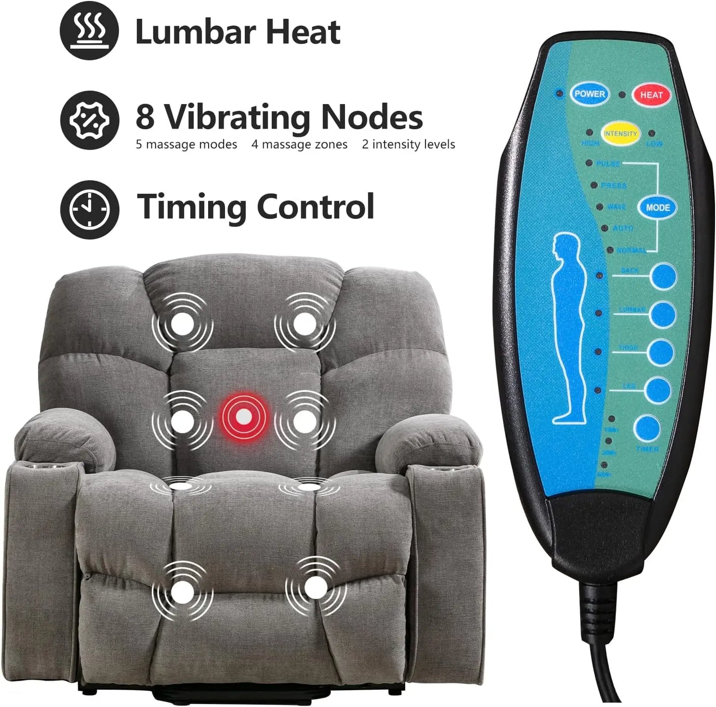 EBELLO Oversized Power Lift Recliner Chair for Elderly, Electric Recliner Chair with Massage and Heating with USB Port