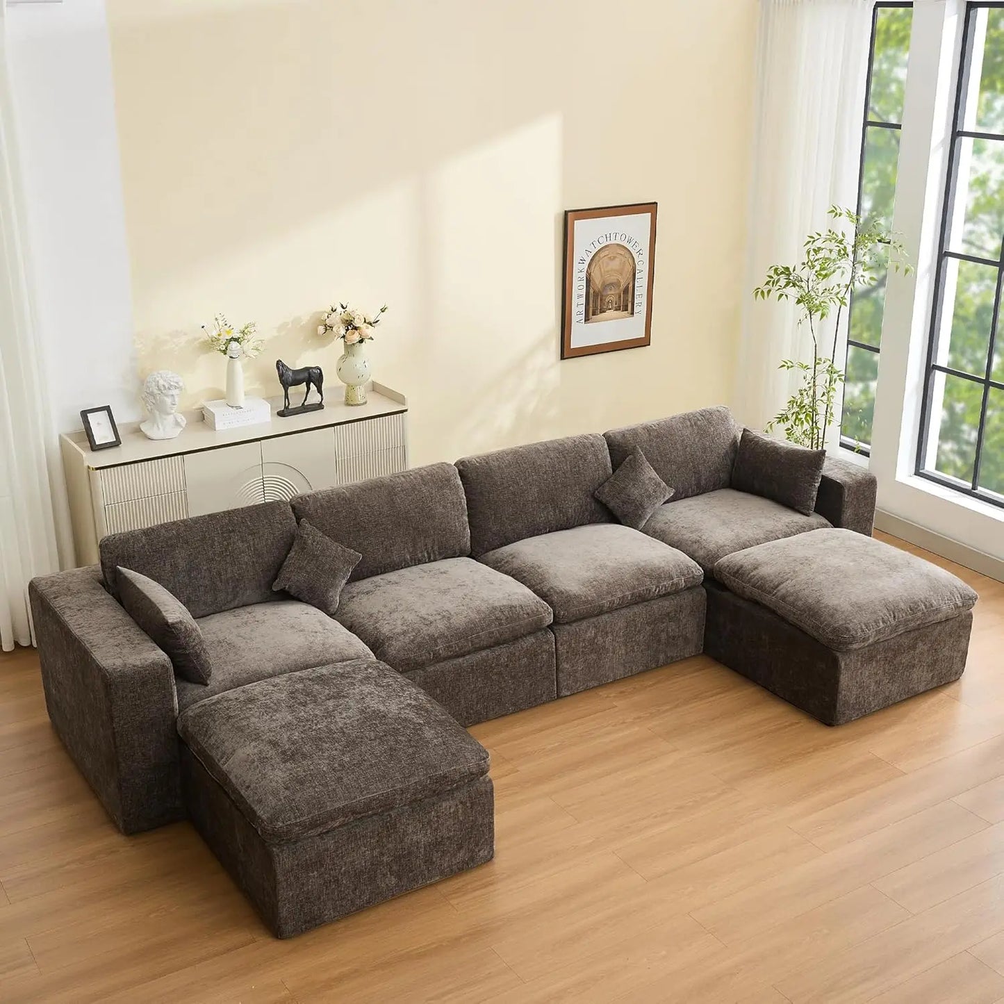 115'' Cloud Boneless Sectional Couch, Modular Sectional Sofa Deep Seat with 2 Ottomans, Oversized Upholstered Convertible Comfy