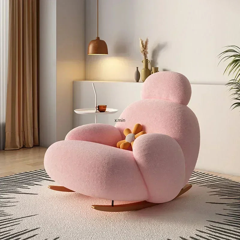 Nordic Bedroom Creamy Velvet Rocking Lounge Chair,living Room Balcony,rotatable Single Person Large White Bear Leisure Chair