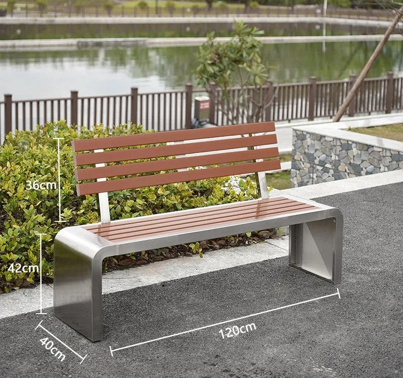 Dossier de jardin en fer forgé, banc de loisirs solide Anti-Corrosion, banc d'extérieur moderne en acier inoxydable, plastique et bois, Patio Park