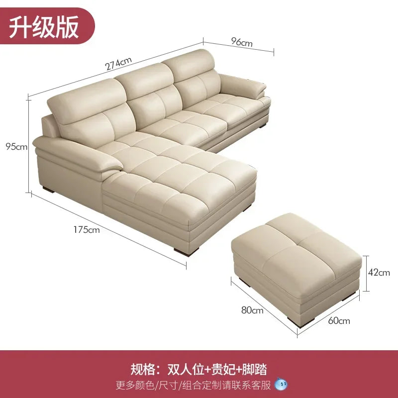 G80 Leather sofa modern simple living room first layer cowhide combination latex straight row corner