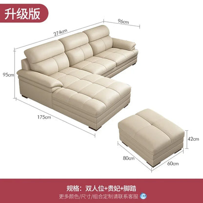 G80 Leather sofa modern simple living room first layer cowhide combination latex straight row corner