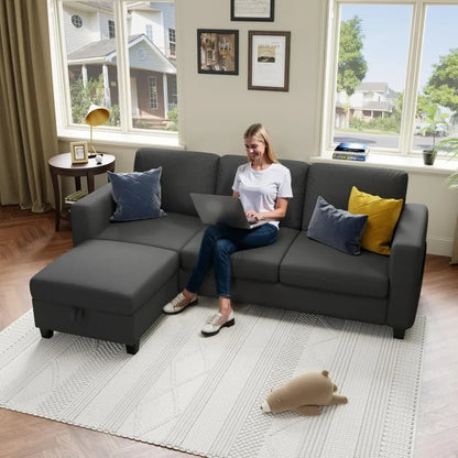 L Shaped Sectional Sofa Couch Pet Friendly Modular 3 Seater Convertible Sofas for Living Room Linen