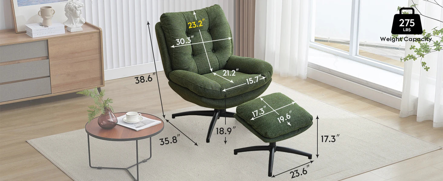 TODRANI 360° Chenille Rocking Swivel Accent Chair with Ottoman Ergonomic Reclining Lounge Chair for Living Room, Bedroom