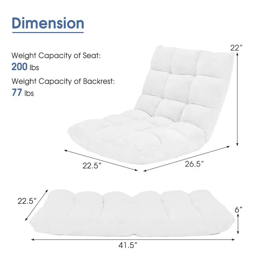 Floor Chair with Back Support, 14 Adjustable Position, Padded Sleeper Bed, Couch Recliner, Folding Gaming Floor Chairs for Adult