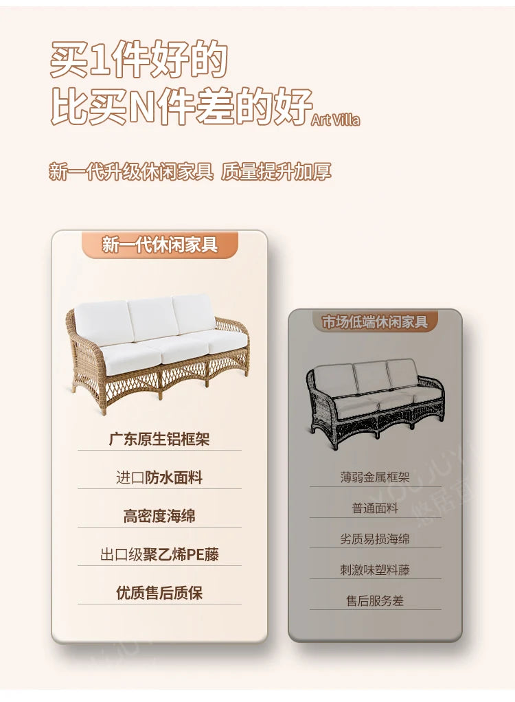HXL outdoor sofa balcony rattan chair garden waterproof aluminum alloy outdoor terrace casual rattan sofa chair